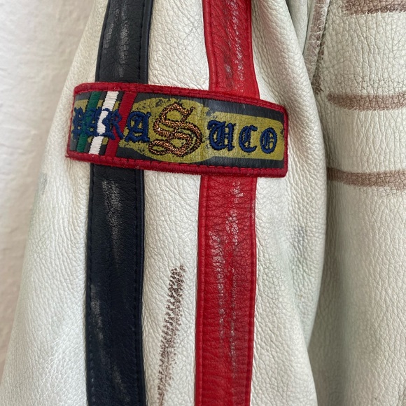 GENUINE Parasuco Leather Distressed Biker Jacket, Large, White - Picture 3 of 11